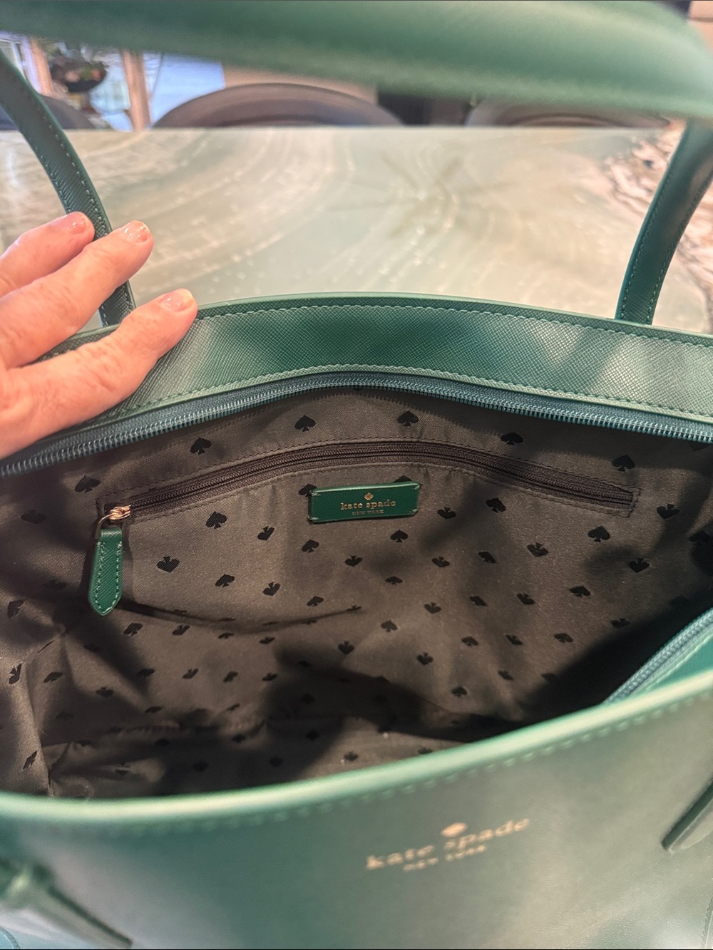 kate spade Emerald Green Saffiano Leather Tote - Picture 6 of 8